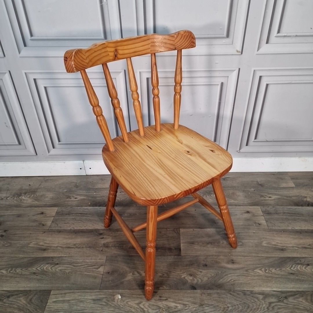 Vintage Pine Dining Chair Solid Wood Spindle Back Farmhouse Style Retro photo furniture