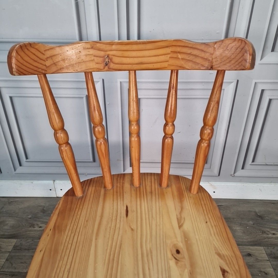 Vintage Pine Dining Chair Solid Wood Spindle Back Farmhouse Style Retro photo buy