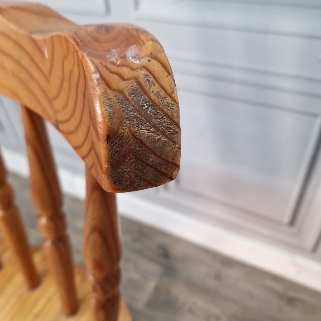 Furniture Vintage Pine Dining Chair Solid Wood Spindle Back Farmhouse Style Retro photo