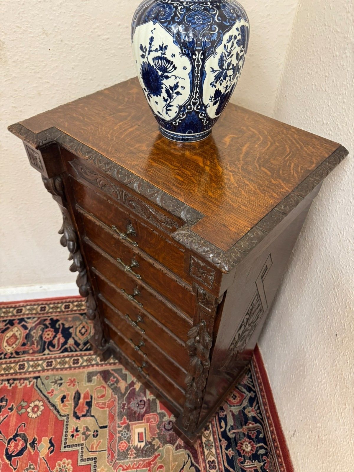 photo furniture Rare 19th Century Carved Oak Wellington Chest Of Drawers Circa 1880