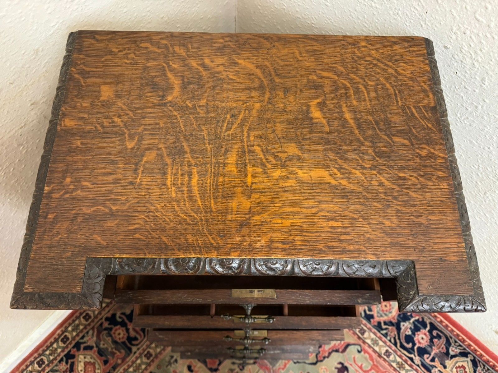 photo vinterior Rare 19th Century Carved Oak Wellington Chest Of Drawers Circa 1880