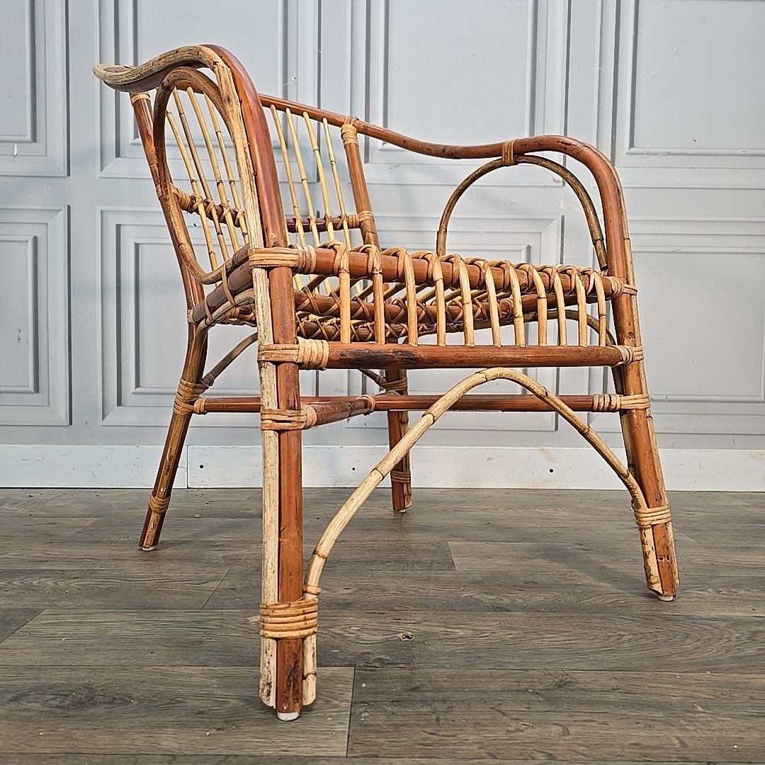 Vintage Rattan Armchair Wicker Retro Lounge Chair Seat Mid Century Modern Mcm photo furniture