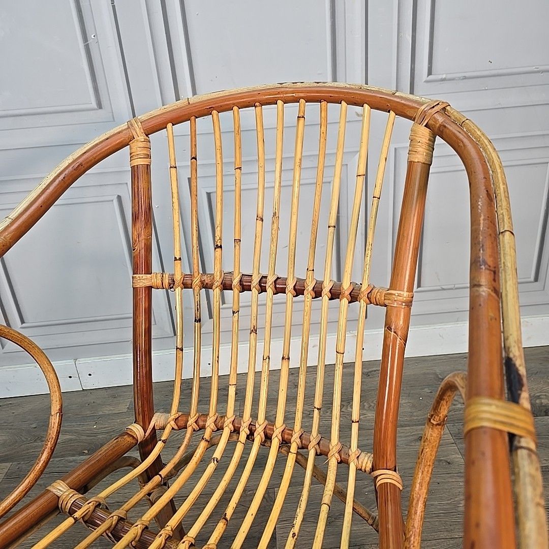 Vintage Rattan Armchair Wicker Retro Lounge Chair Seat Mid Century Modern Mcm photo vintage