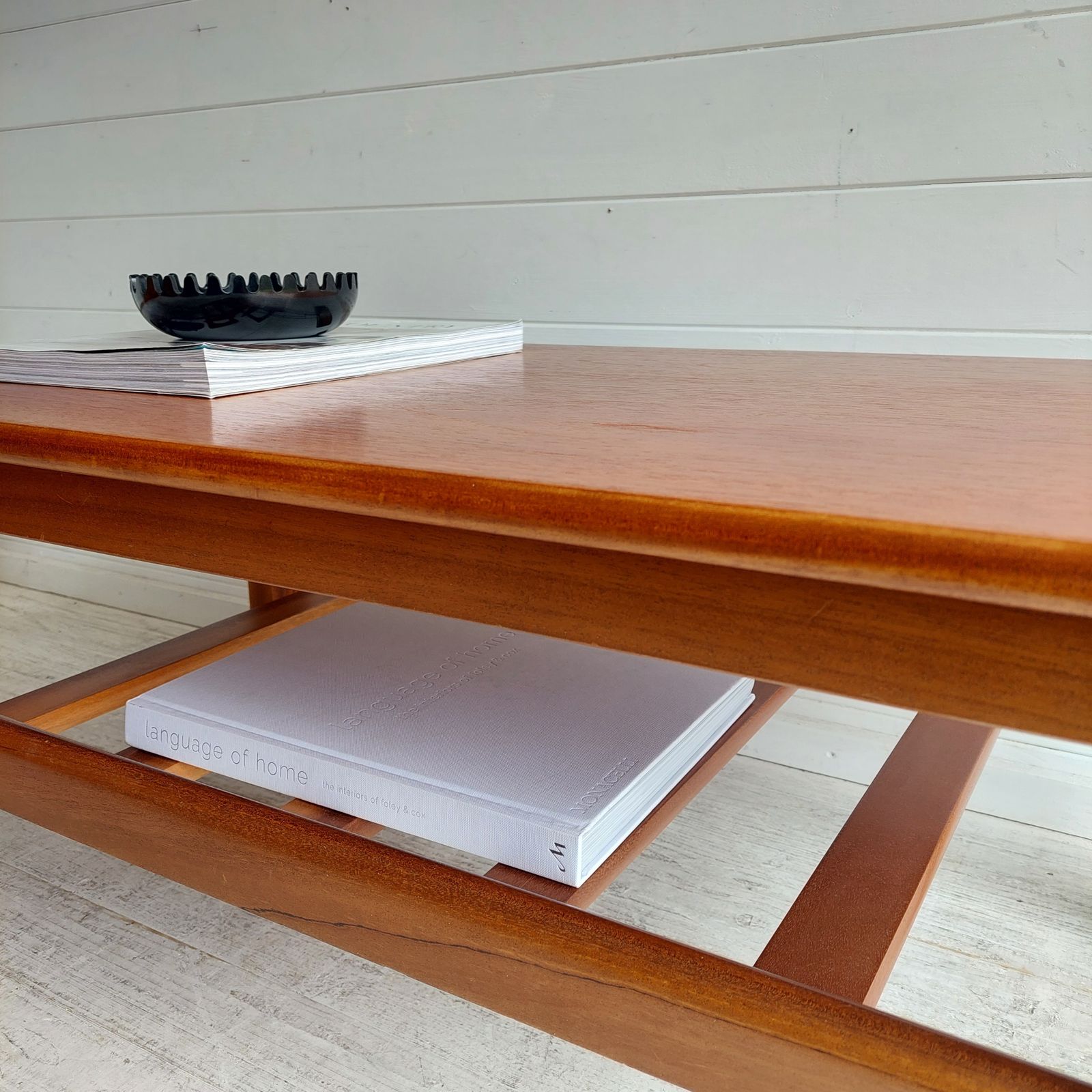 photo for sale Mid Century Teak Two Tier Coffee Table With Slatted Magazine Rack. 60s Danish Gplan Style