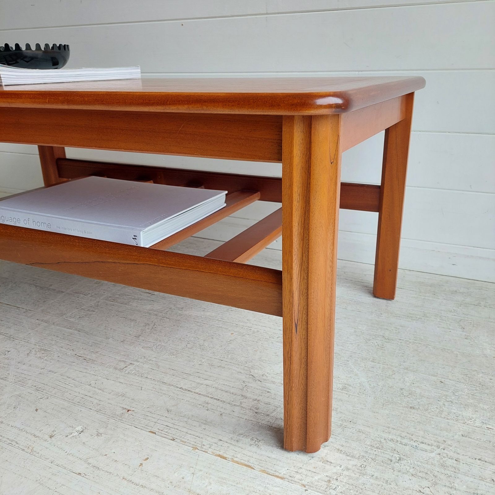 photo vinterior Mid Century Teak Two Tier Coffee Table With Slatted Magazine Rack. 60s Danish Gplan Style