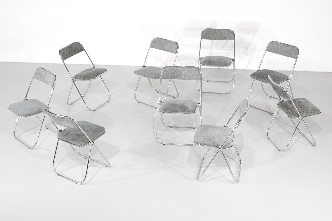 Set Of 9 Chrome Folding Chairs With Fabric From The 1970s. photo Furniture