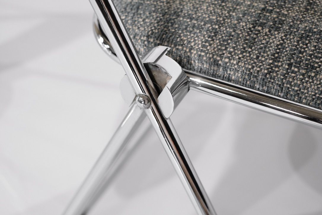 photo for sale Set Of 9 Chrome Folding Chairs With Fabric From The 1970s.
