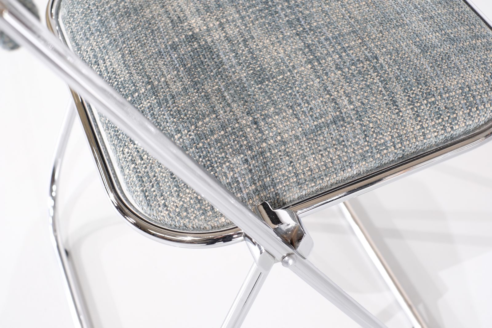 photo buy Set Of 9 Chrome Folding Chairs With Fabric From The 1970s.