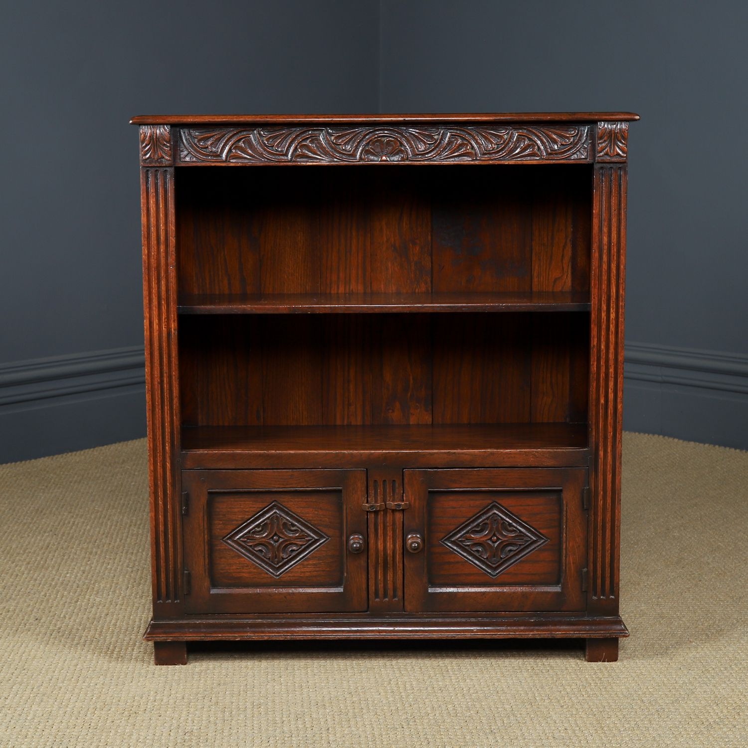 Furniture Vintage English 16th Century Style Tudor / Elizabethan Oak Open 3ft Bookcase Cupboard (Circa 1930) photo