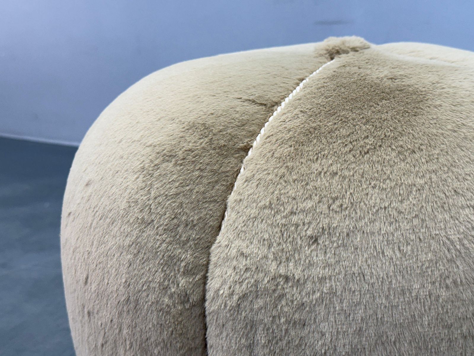 1940s Czech Art Deco Round Stool With Faux Rabbit Upholstery photo vinterior