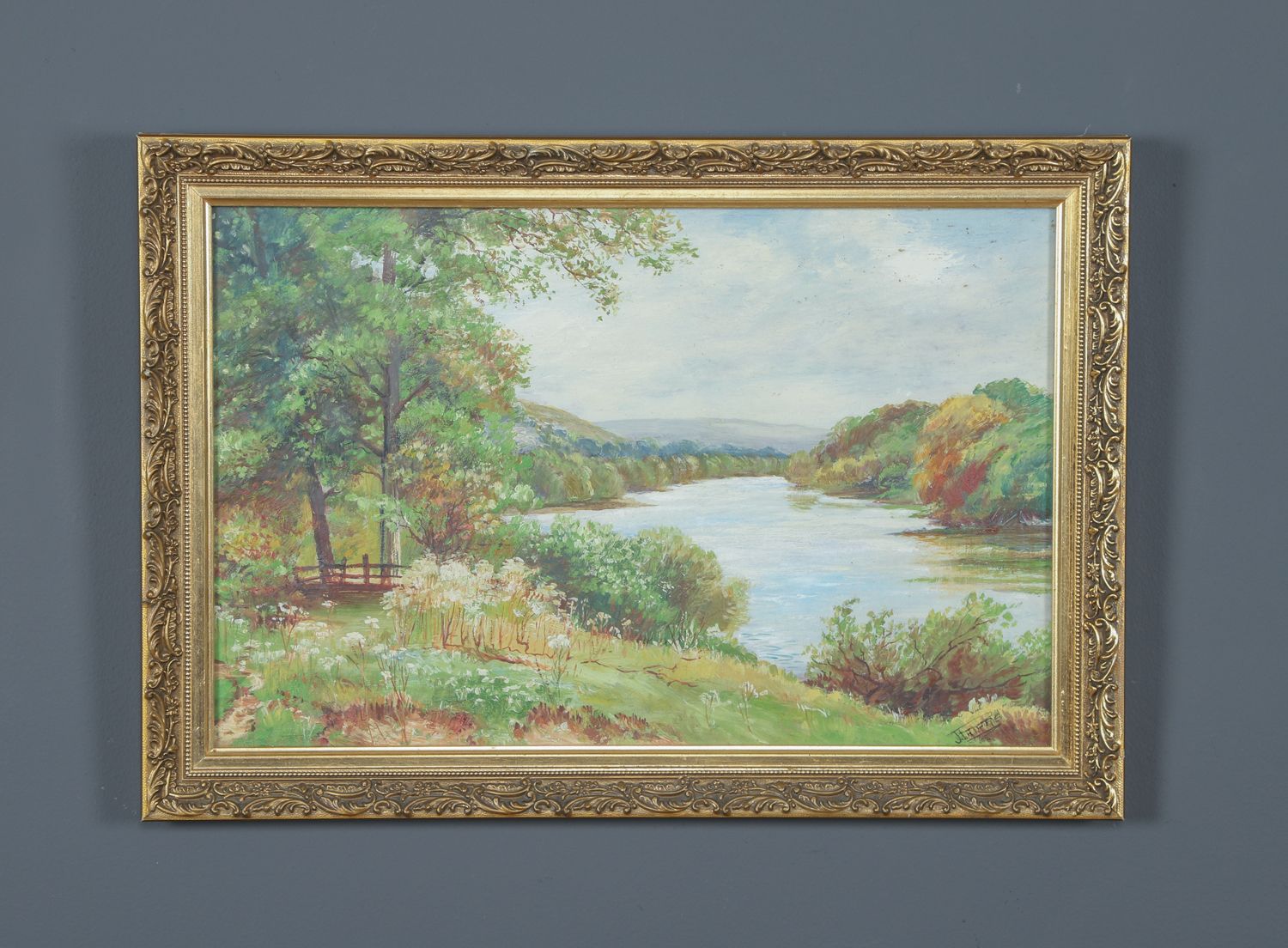 Small Antique English Acrylic Painting Picture Of A River Landscape Scene By J. Phipps (Circa 1930) photo furniture