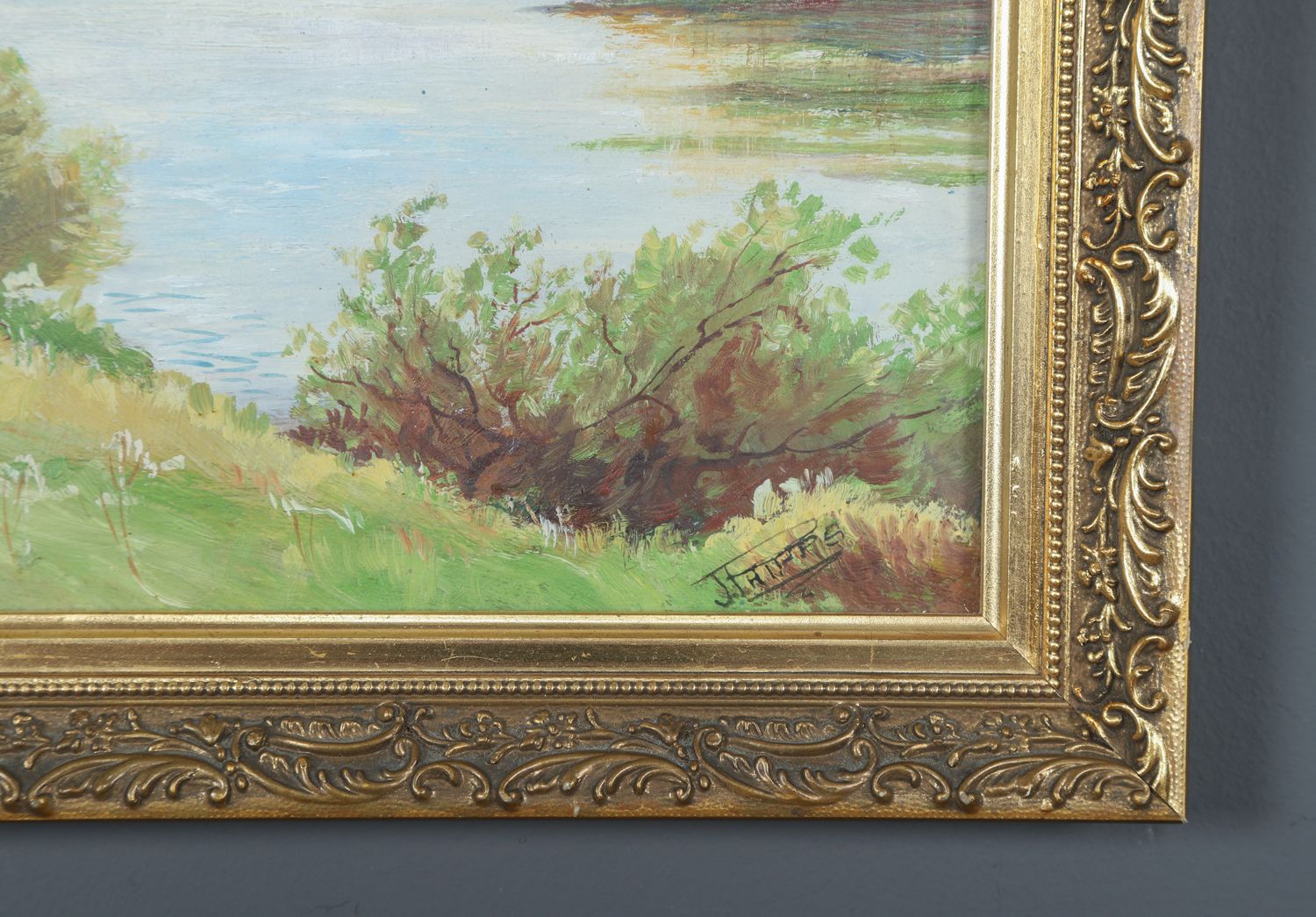 Small Antique English Acrylic Painting Picture Of A River Landscape Scene By J. Phipps (Circa 1930) photo Art