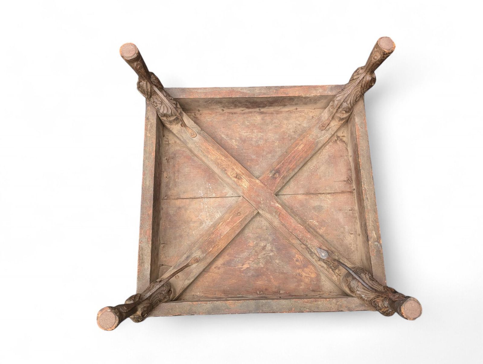 1068.0 Antique Indian Bajot Low Table – 19th Century Carved Teak Chowki photo