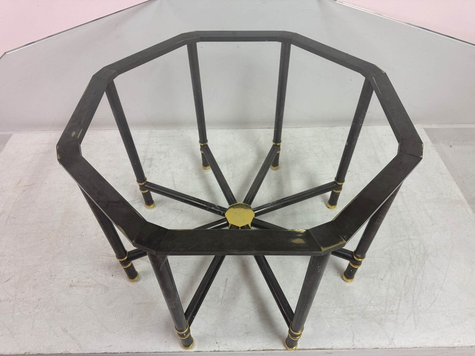 photo furniture "Jansen Style" Octagonal Dining Table In Gun Metal And Brass By Karl Springer