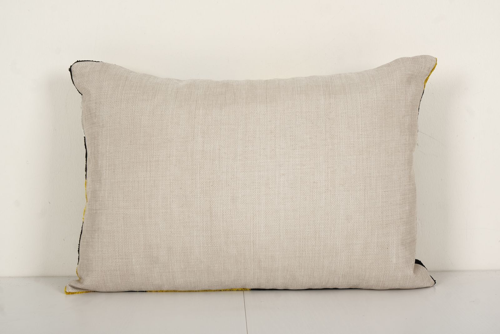 Hand Woven Velvet Ikat Lumbar Pillow Cover, Yellow Designer Cushion, Round Pattern Uzbek Couch Pillow 16" X 24" photo Textiles