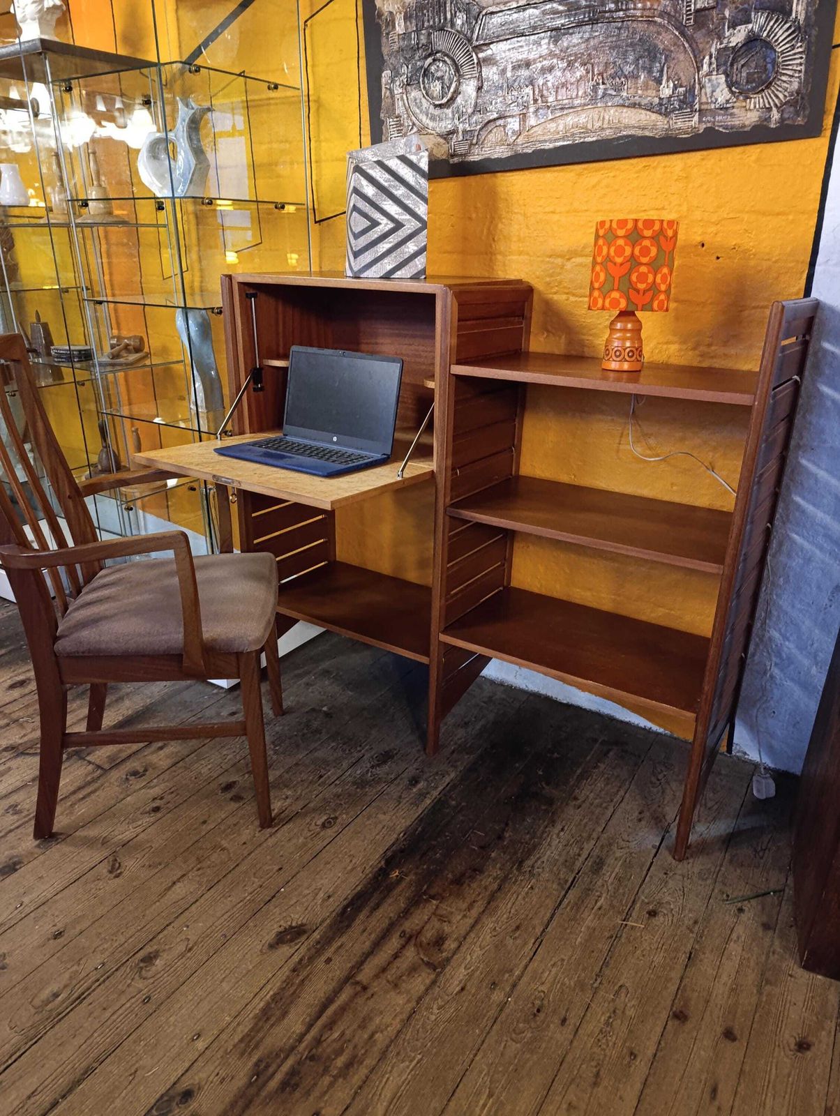 Mid Century Teak Two Bay Ladderax Unit With Bureau Cabinet