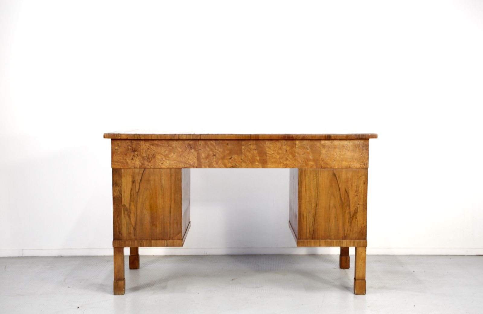photo for sale Italian Art Deco Desk In Dark Walnut Burl.