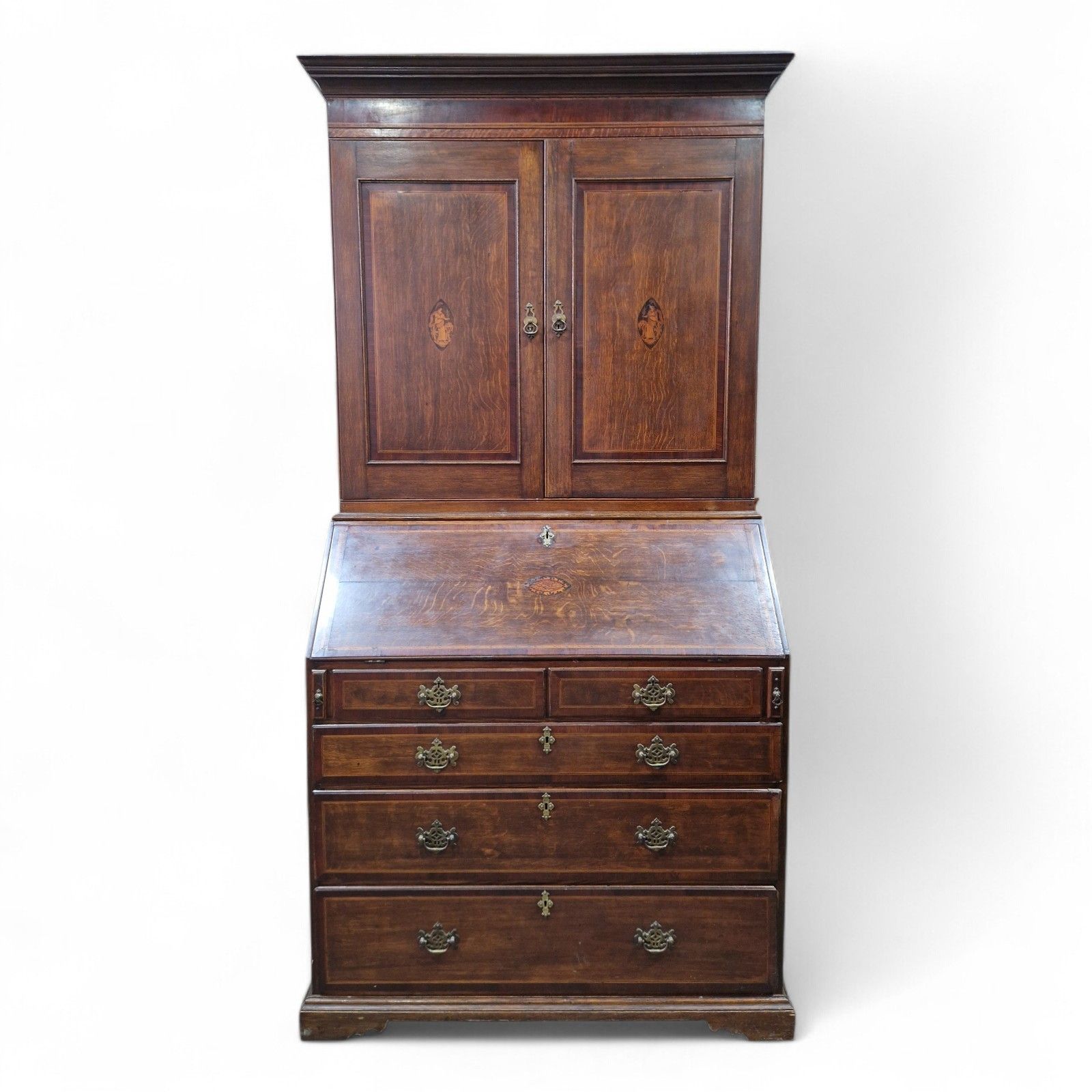 Victorian Inlaid Oak Bureau Bookcase Georgian Revival C1890 Writing Desk Drawers photo furniture