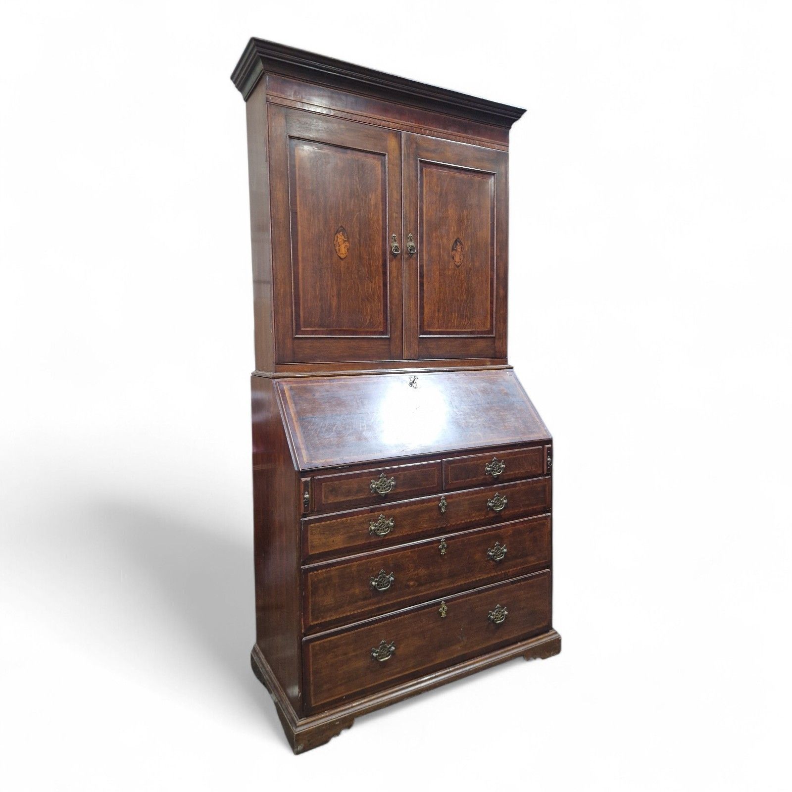 Victorian Inlaid Oak Bureau Bookcase Georgian Revival C1890 Writing Desk Drawers photo 550.0
