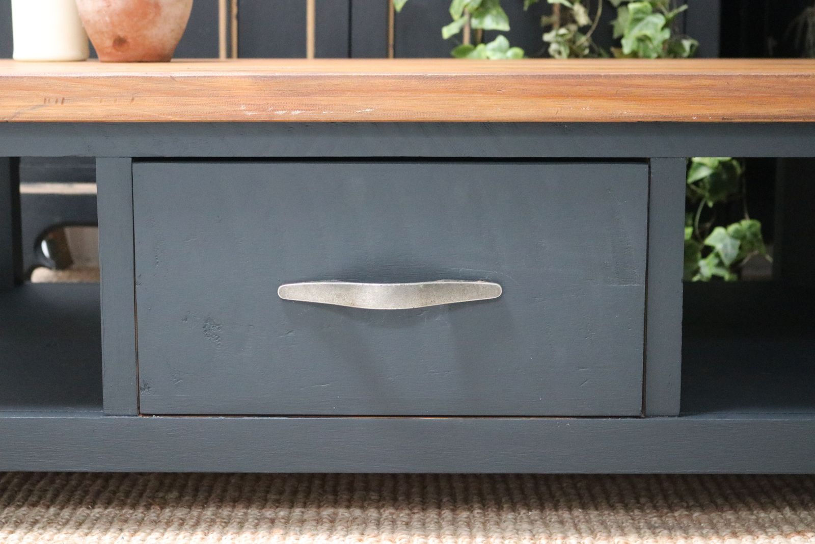 Rustic Solid Wood Chunky Large Coffee Table With Drawer photo vinterior