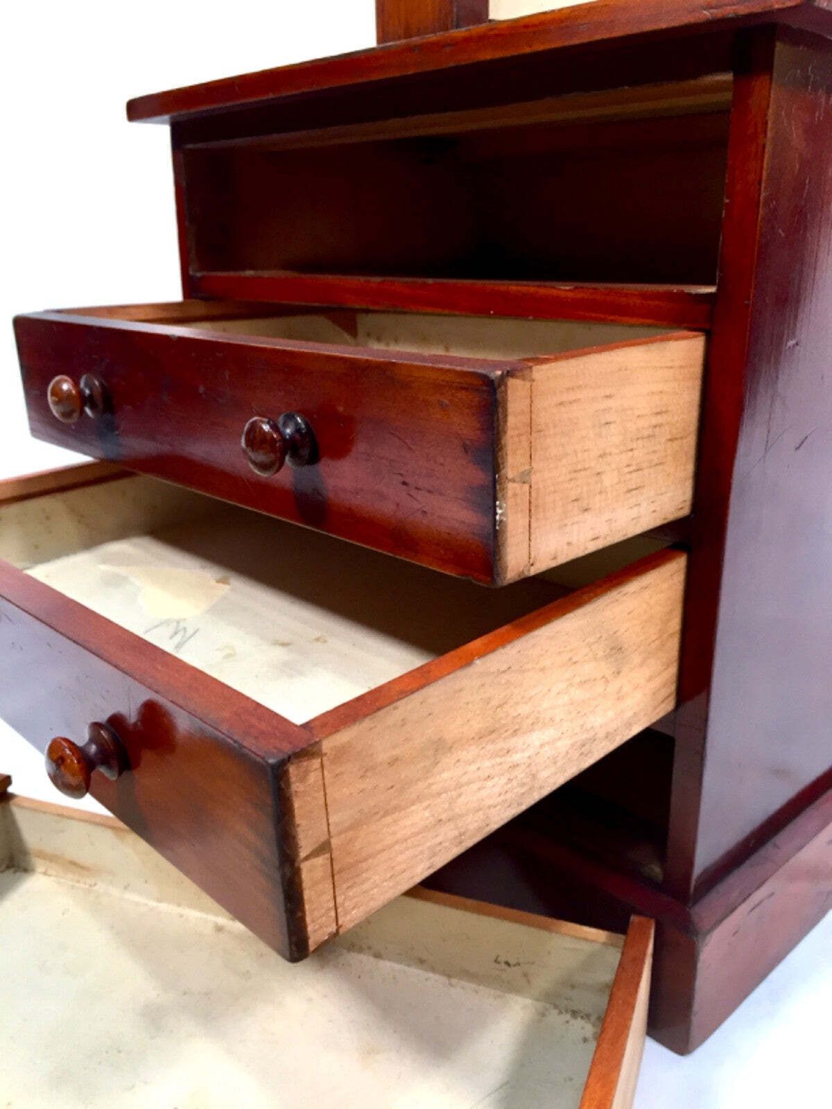 photo furniture Antique Tabletop Stained Pine Wooden Chest Of Specimen Collectors Drawers C.1930