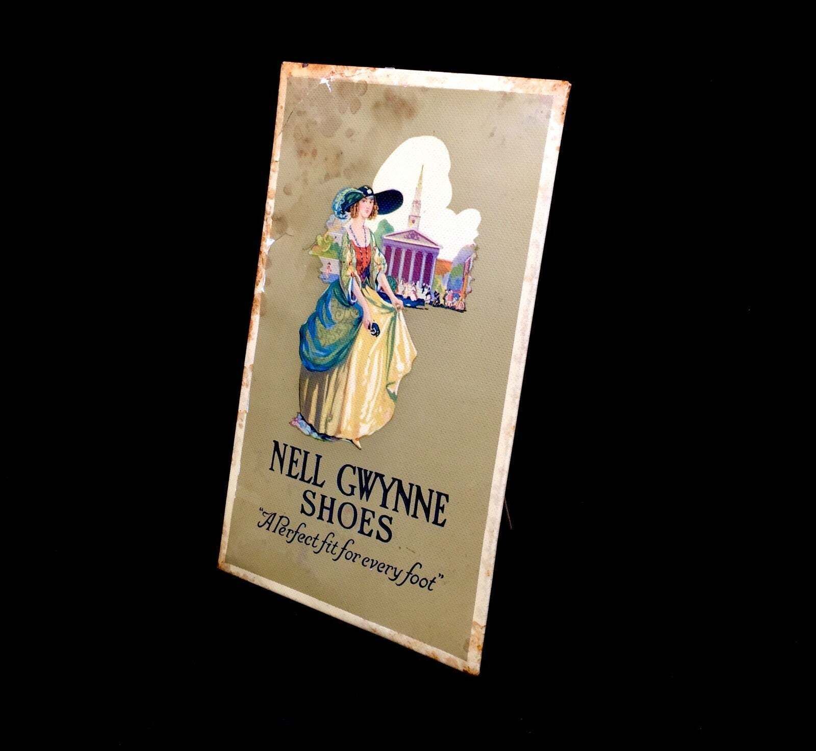 Antique Advertising Nell Gwynne Shoes Shop Display Showcard Sign C.1920 photo for sale