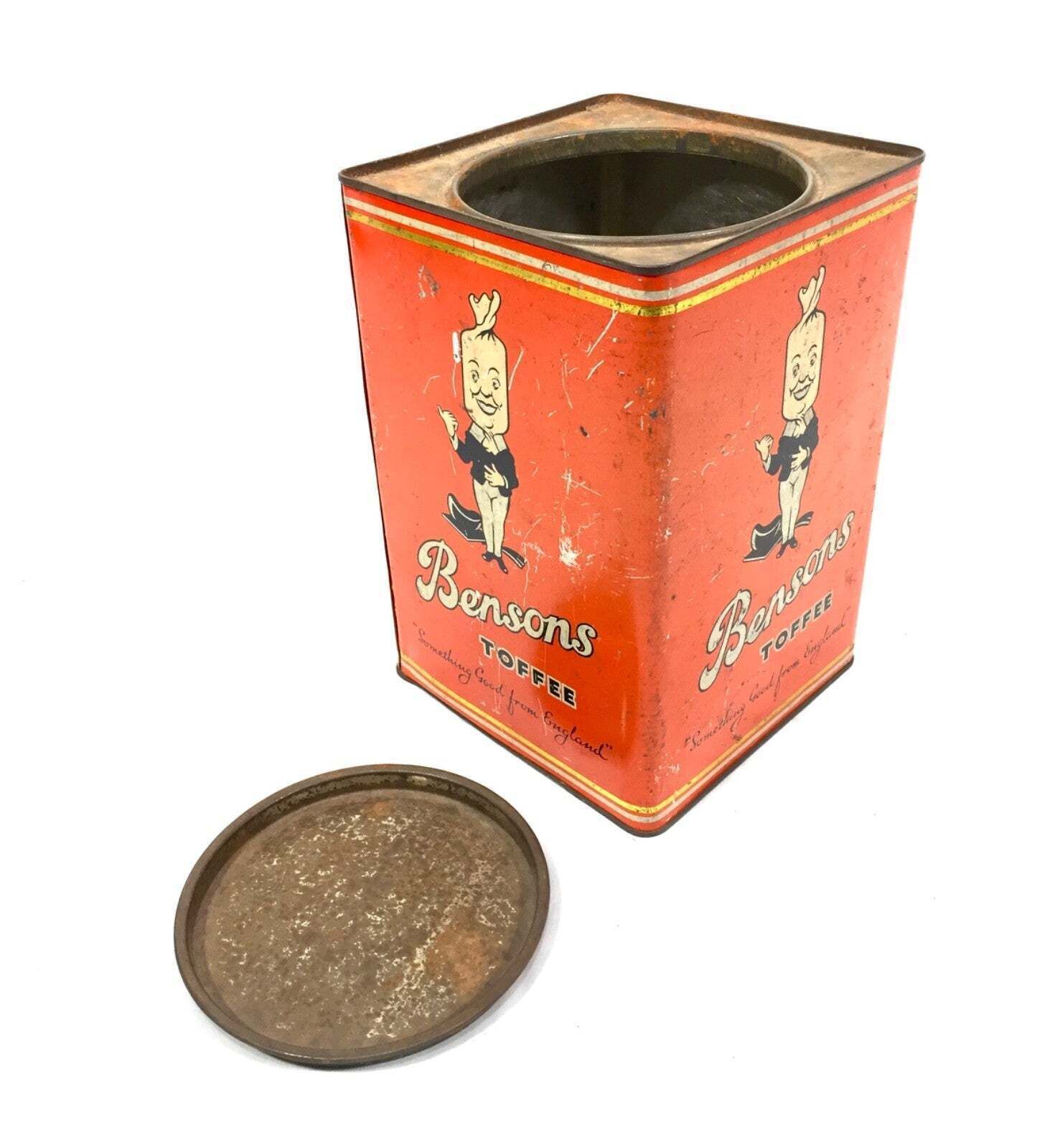 Antique Advertising English 1950s Pictorial Bensons Toffee Tin Container & Lid photo buy