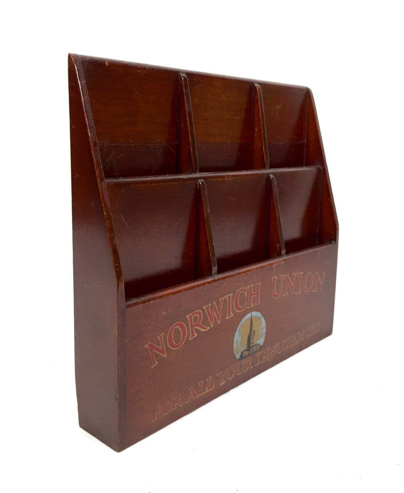 Antique Advertising Wooden Leaflet Holder For Norwich Union General Insurance photo for sale
