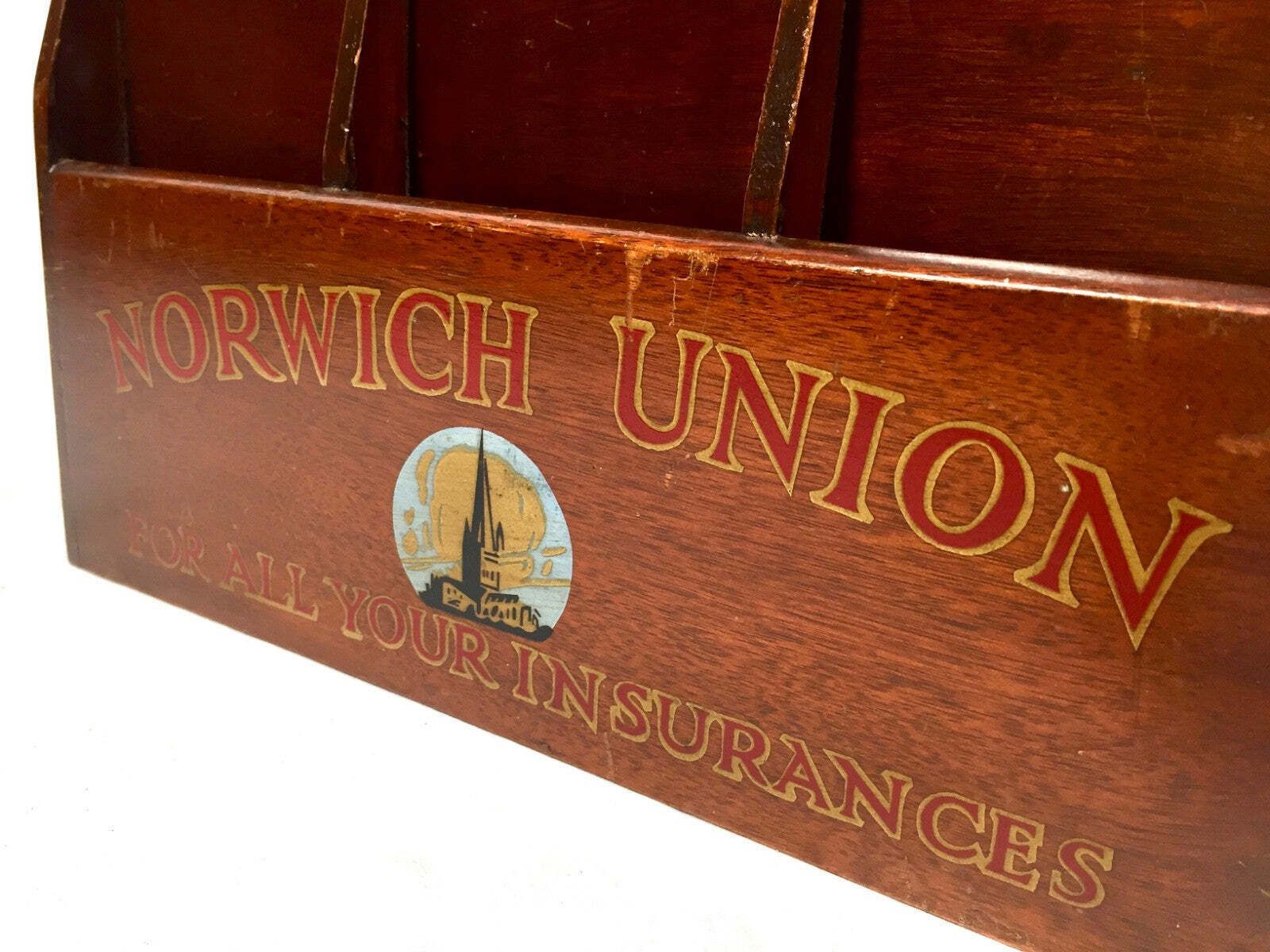 Antique Advertising Wooden Leaflet Holder For Norwich Union General Insurance photo Furniture