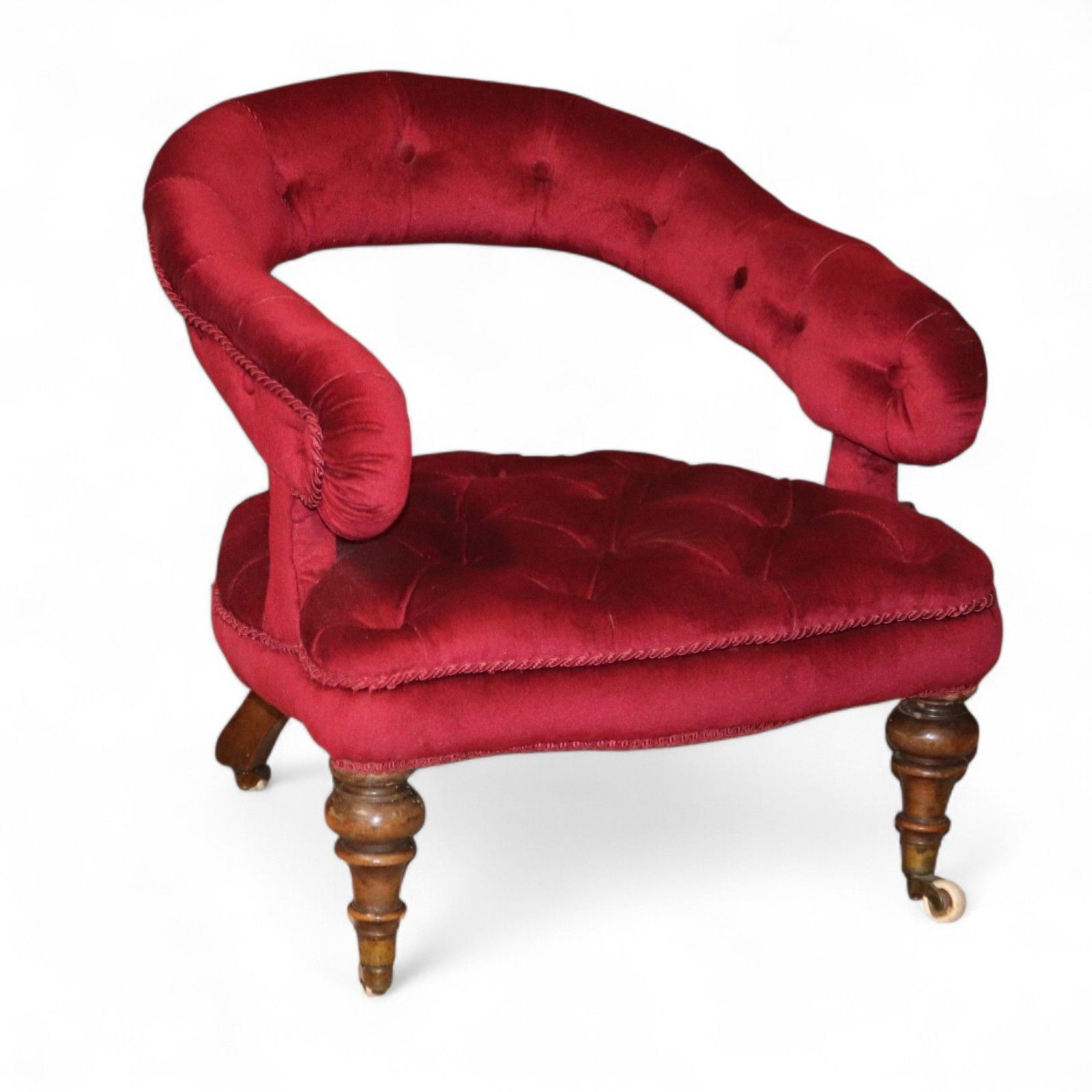 Victorian Deep Buttoned Velvet Low Chair With Cope & Collinson Castors C.1880
