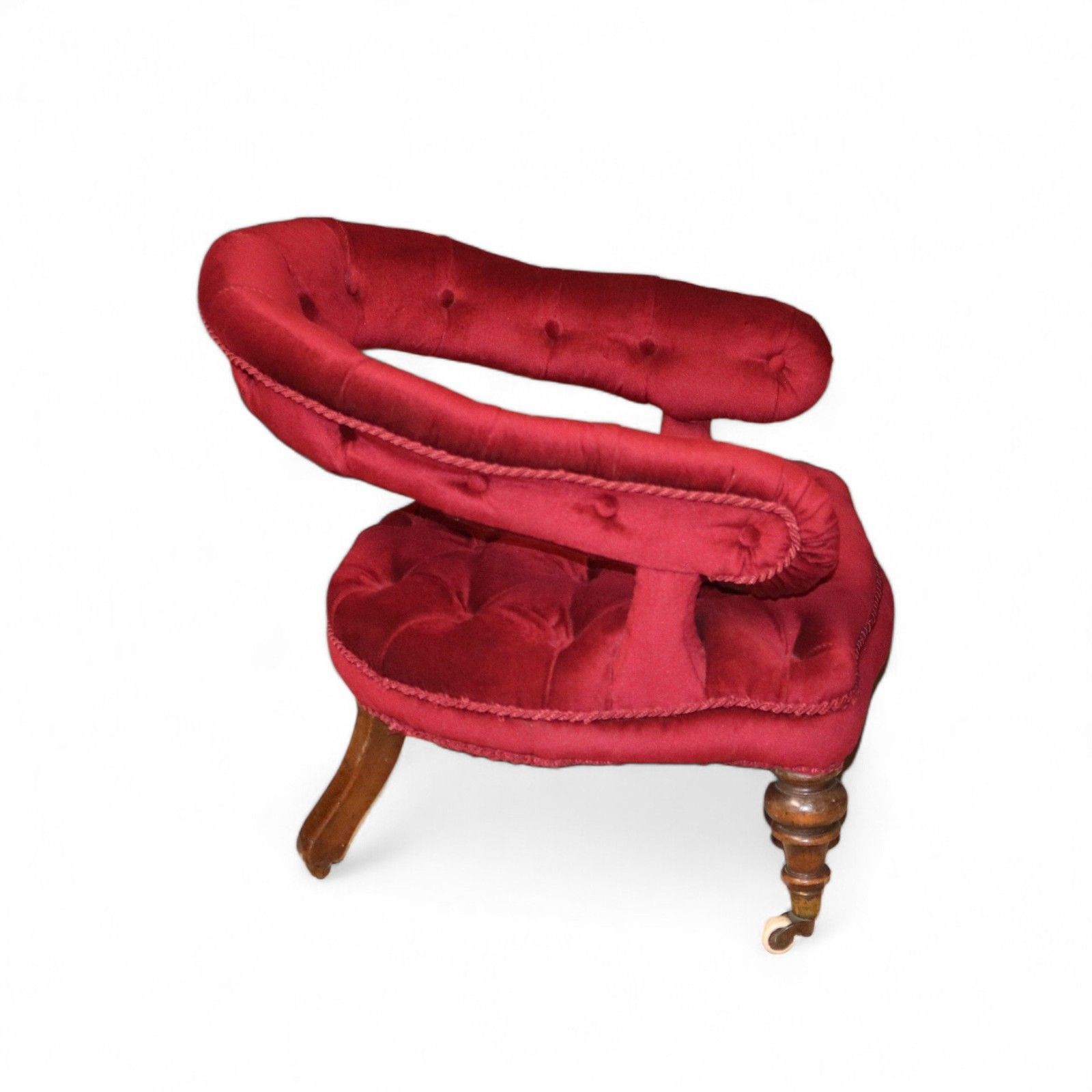 photo for sale Victorian Deep Buttoned Velvet Low Chair With Cope & Collinson Castors C.1880