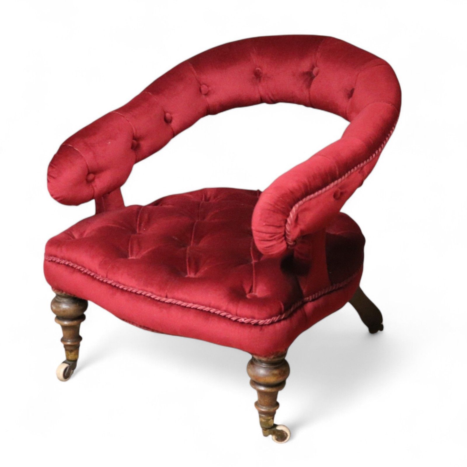 Furniture Victorian Deep Buttoned Velvet Low Chair With Cope & Collinson Castors C.1880 photo