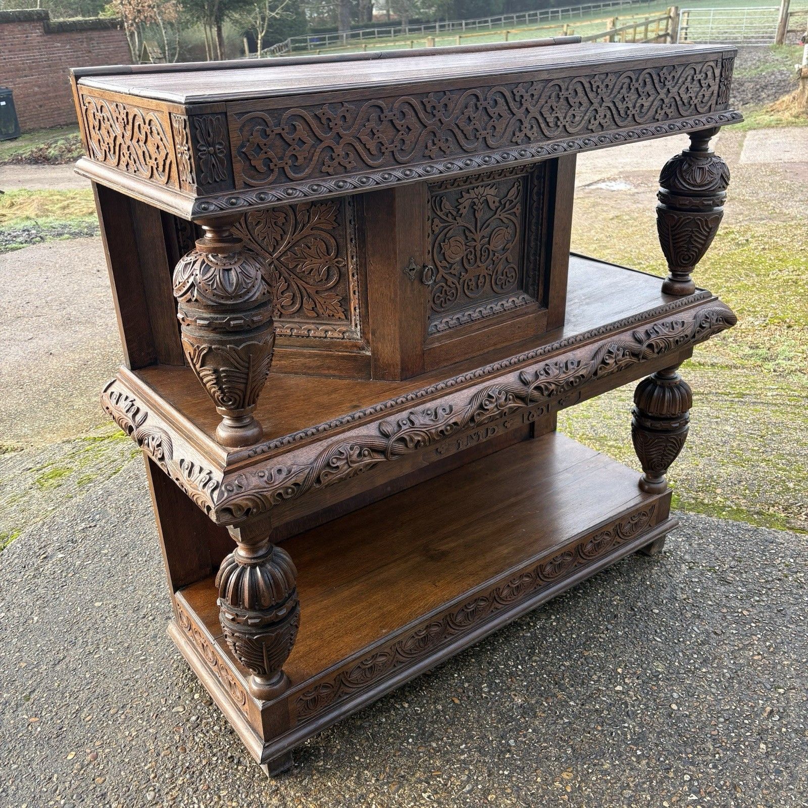 19th Century Style English Oak Livery Court Cupboard photo Furniture