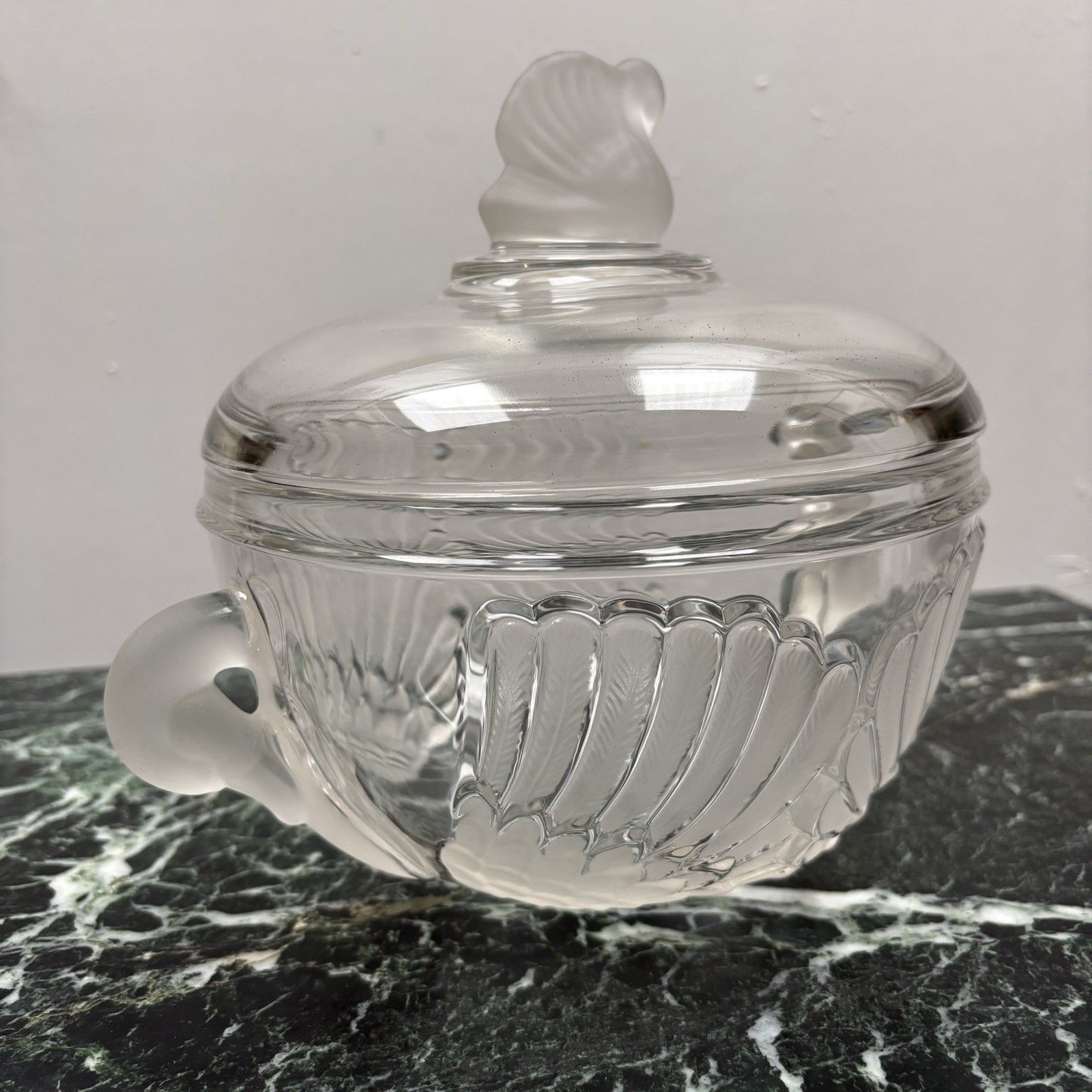 Vintage Walther Glas "Lydia" Frosted Swan Candy Bonbon Dish 1980s photo furniture