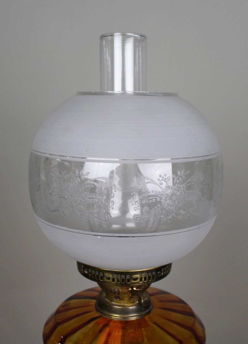 Victorian Brass Oil Lamp With Amber Glass Font photo Lighting