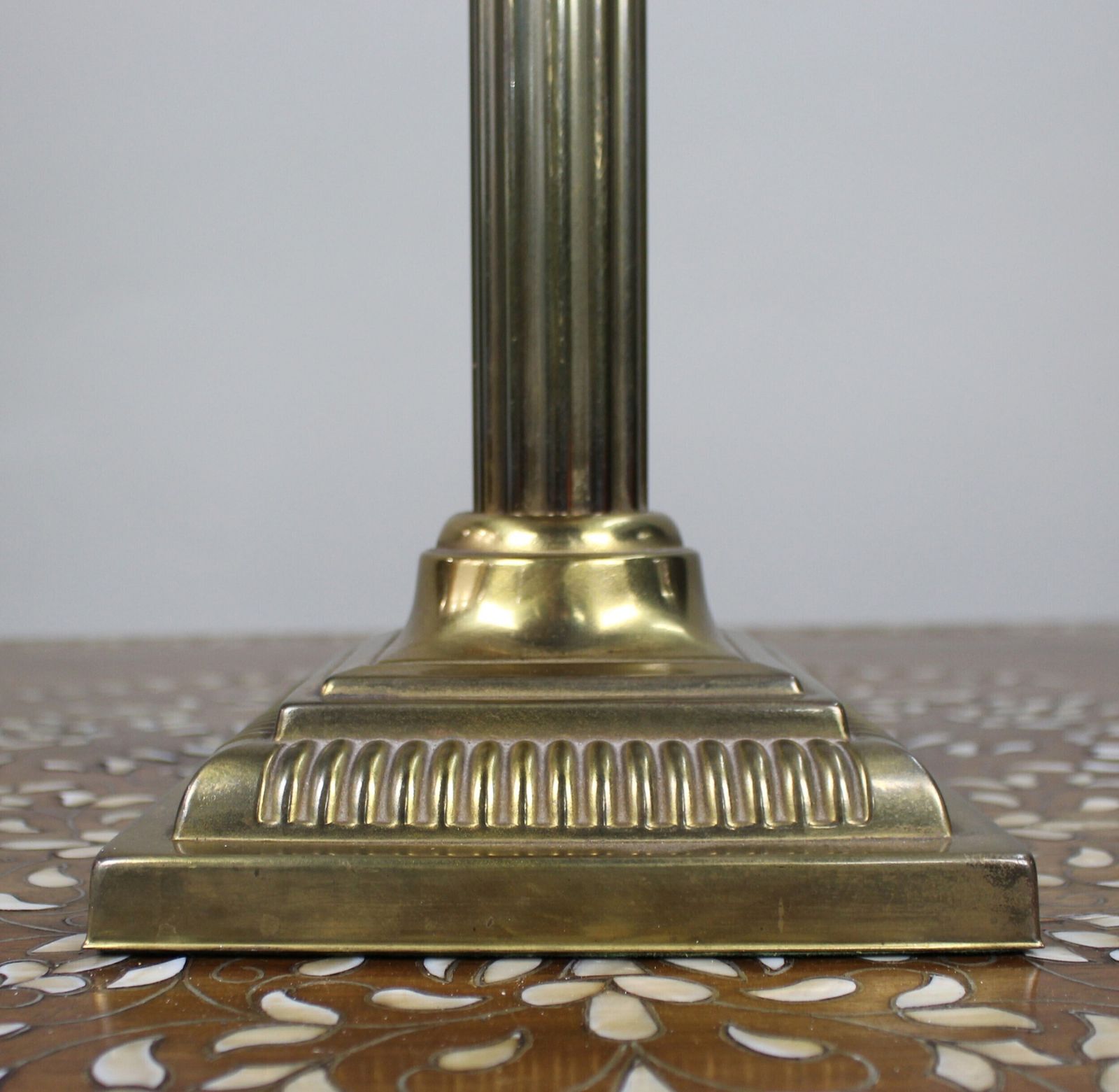 Lighting Victorian Brass Oil Lamp With Amber Glass Font photo