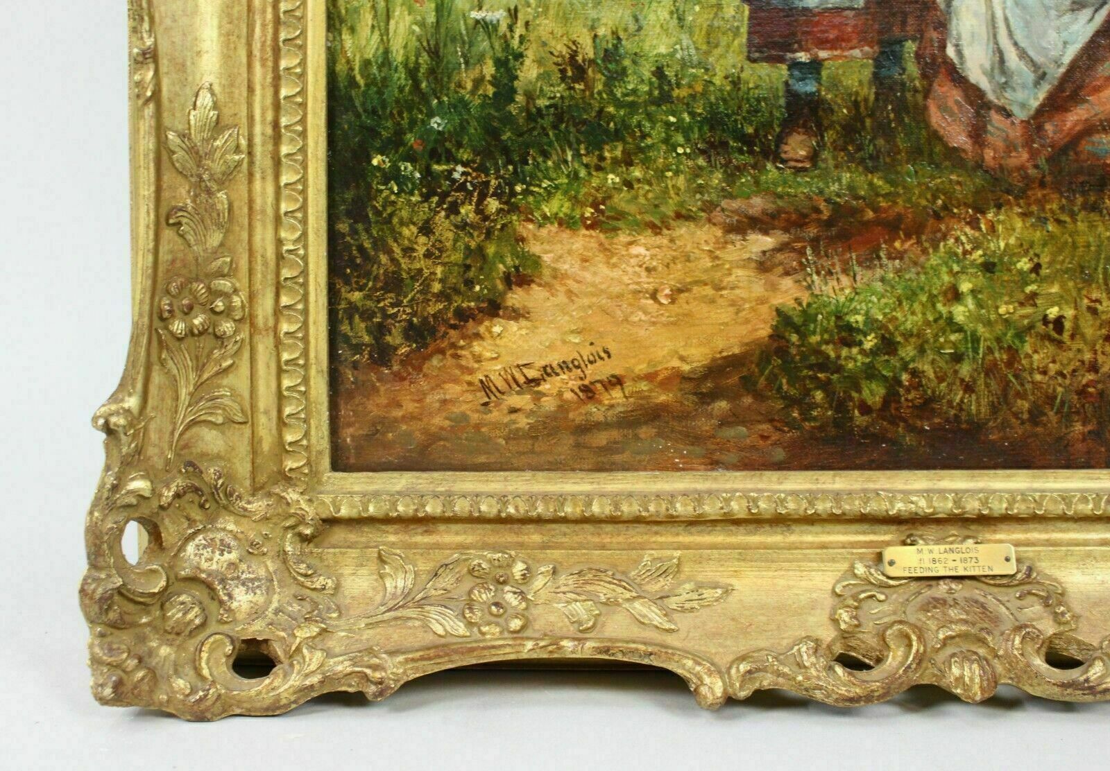 Feeding The Kitten By Mark William Langlois (British, 1848 1924) Oil On Canvas photo Art