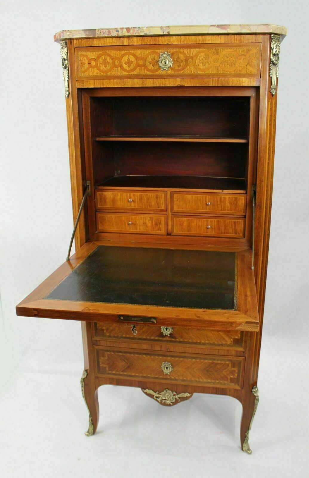 photo vintage 19th C. French Marble Topped Inlaid Escritoire