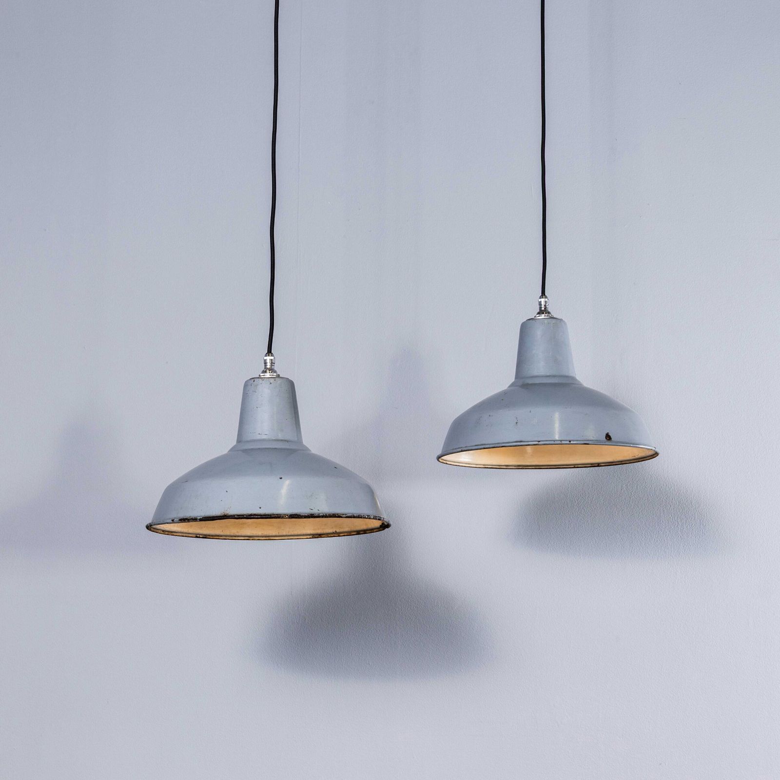1950’s Industrial Benjamin Enamelled Grey Pendant Lamps (Model 3) – 14 Inch photo for sale
