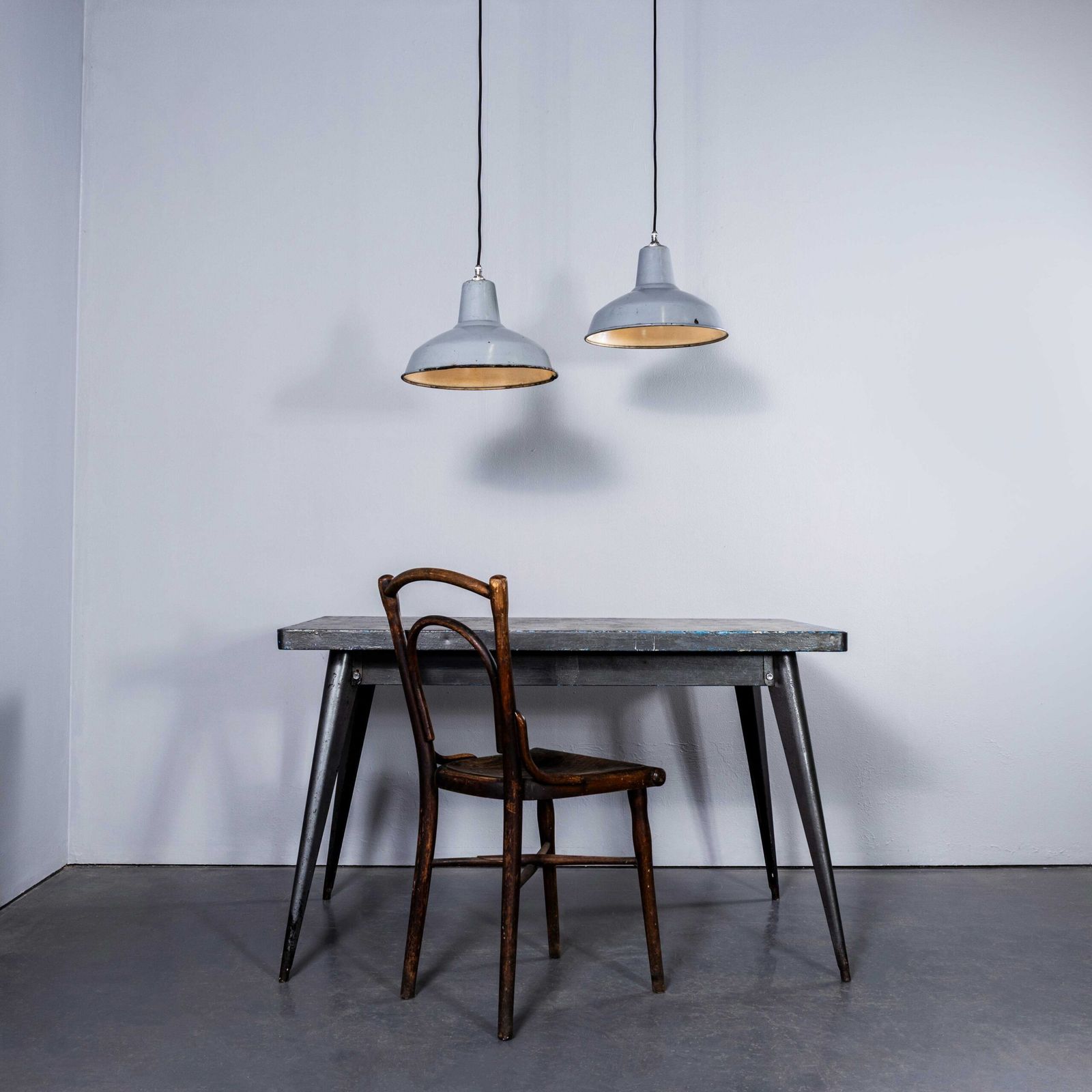 1950’s Industrial Benjamin Enamelled Grey Pendant Lamps (Model 3) – 14 Inch photo Lighting