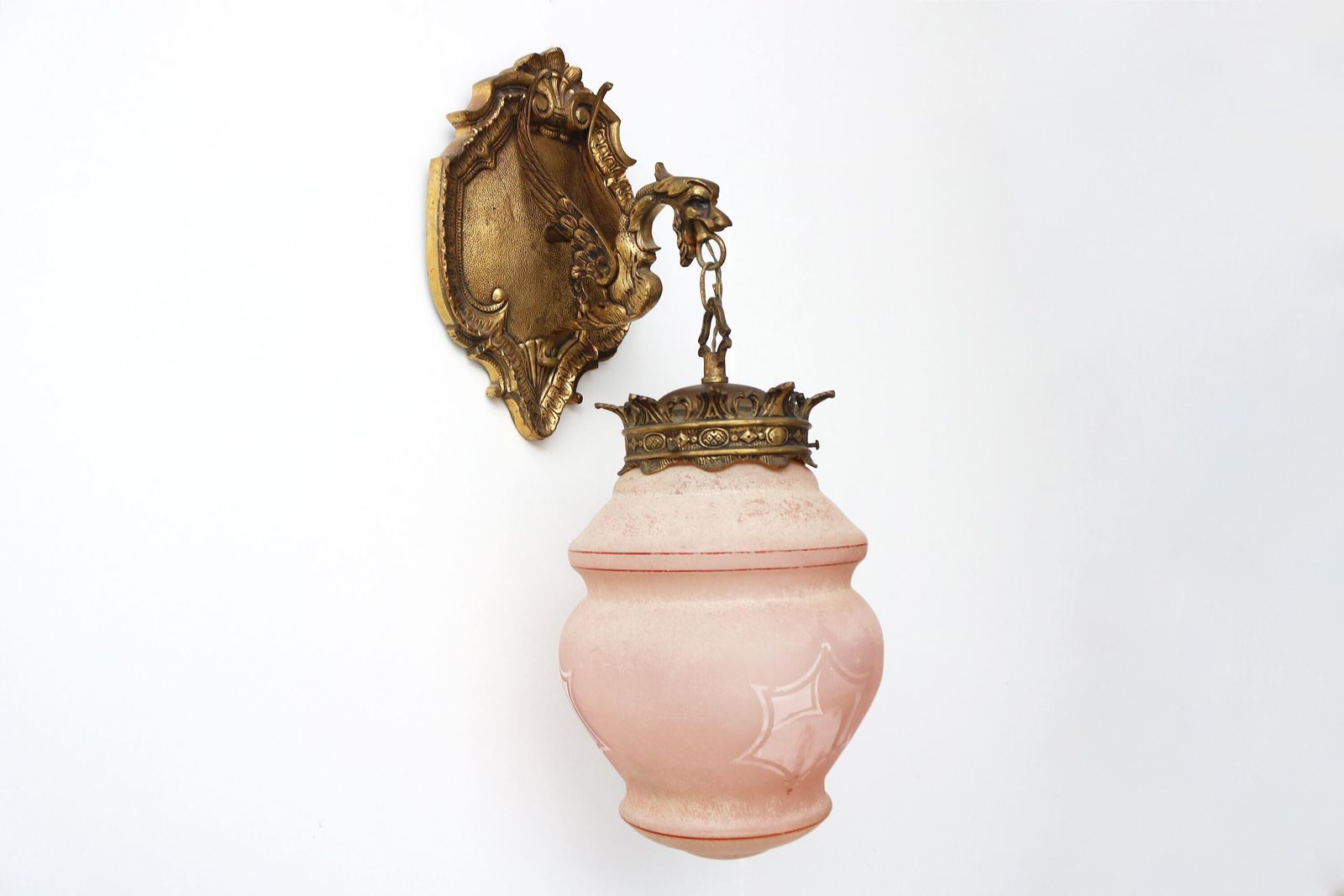 Antique Bronze Gothic Dragon Griffin Wall Sconce – Early 20th Century Mythological Lighting