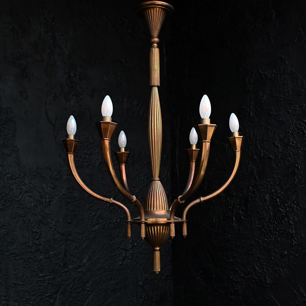 Art Deco  Early 20th Century Art Deco Brass Chandelier photo vinterior