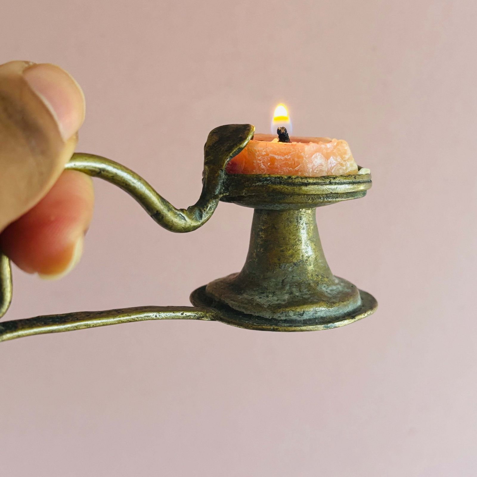 85.0 Rare Antique Sacred Brass Oil Lamp photo