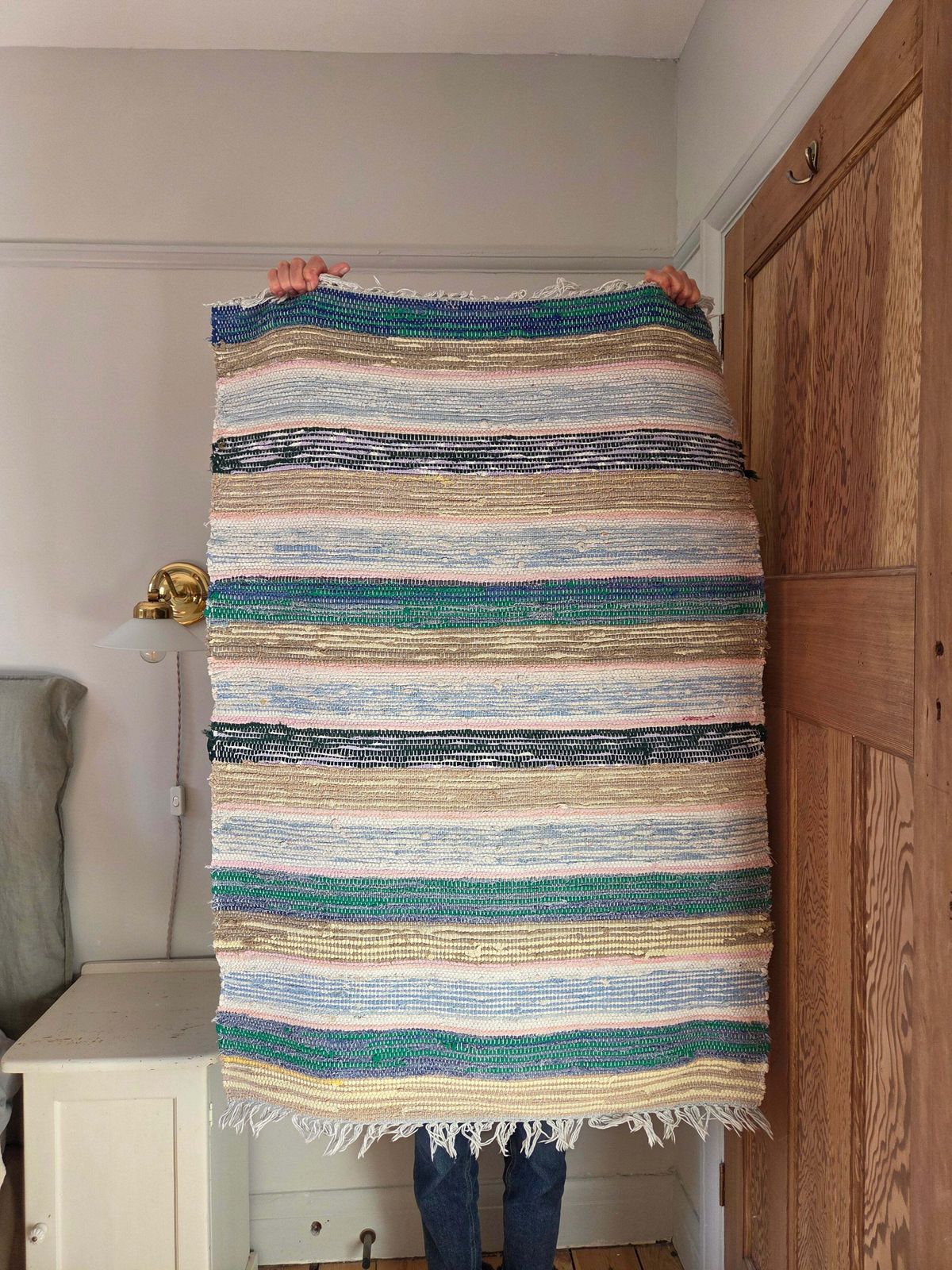 Vintage Swedish Rag Rug   Green, Ochre And Blue photo furniture