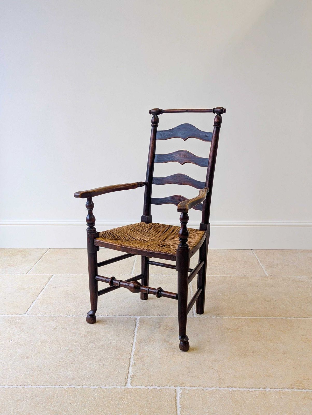 Antique Victorian Country Ash Ladderback Armchair C.1890