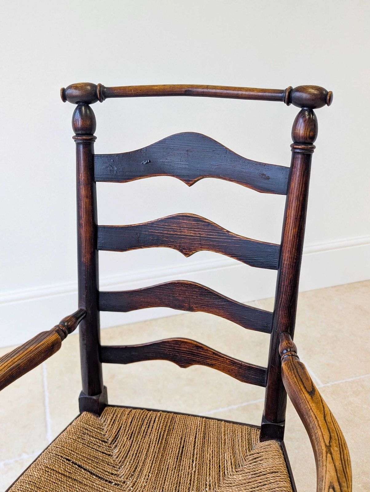 Antique Victorian Country Ash Ladderback Armchair C.1890 photo 425.0