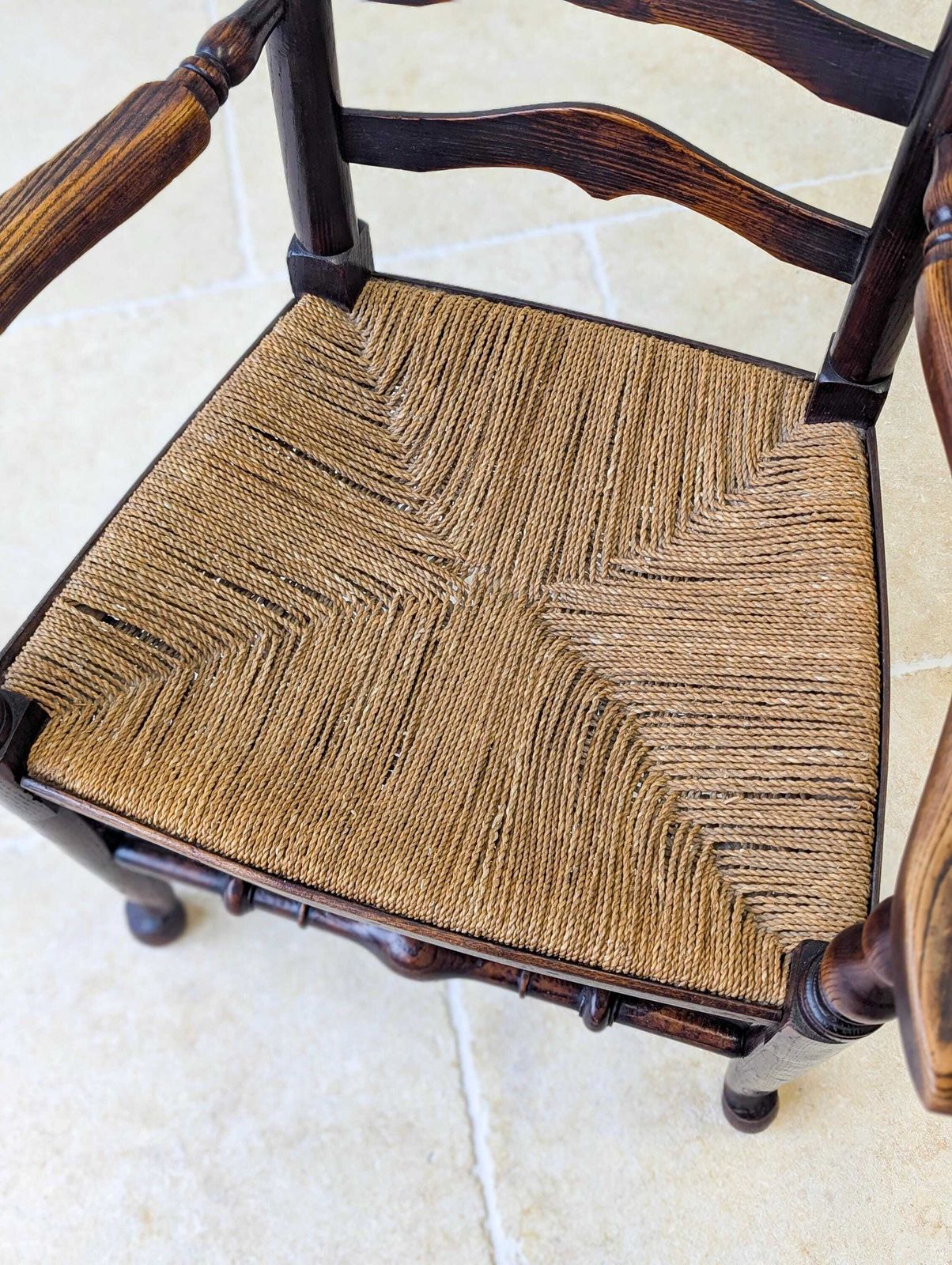 425.0 Antique Victorian Country Ash Ladderback Armchair C.1890 photo