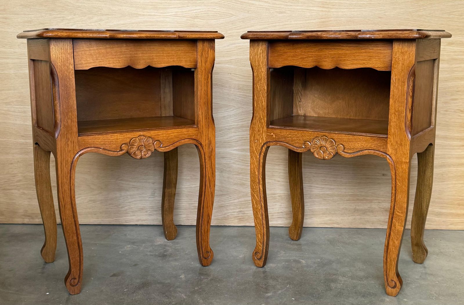 20th Oak Nightstands Tables With Drawer And Open Shelf, 1940 photo for sale