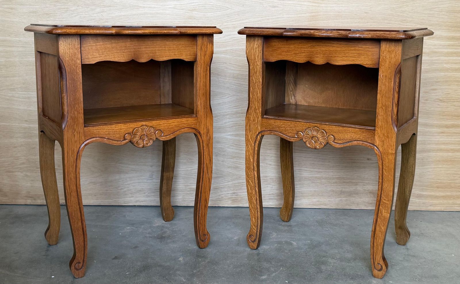 1734.0 20th Oak Nightstands Tables With Drawer And Open Shelf, 1940 photo