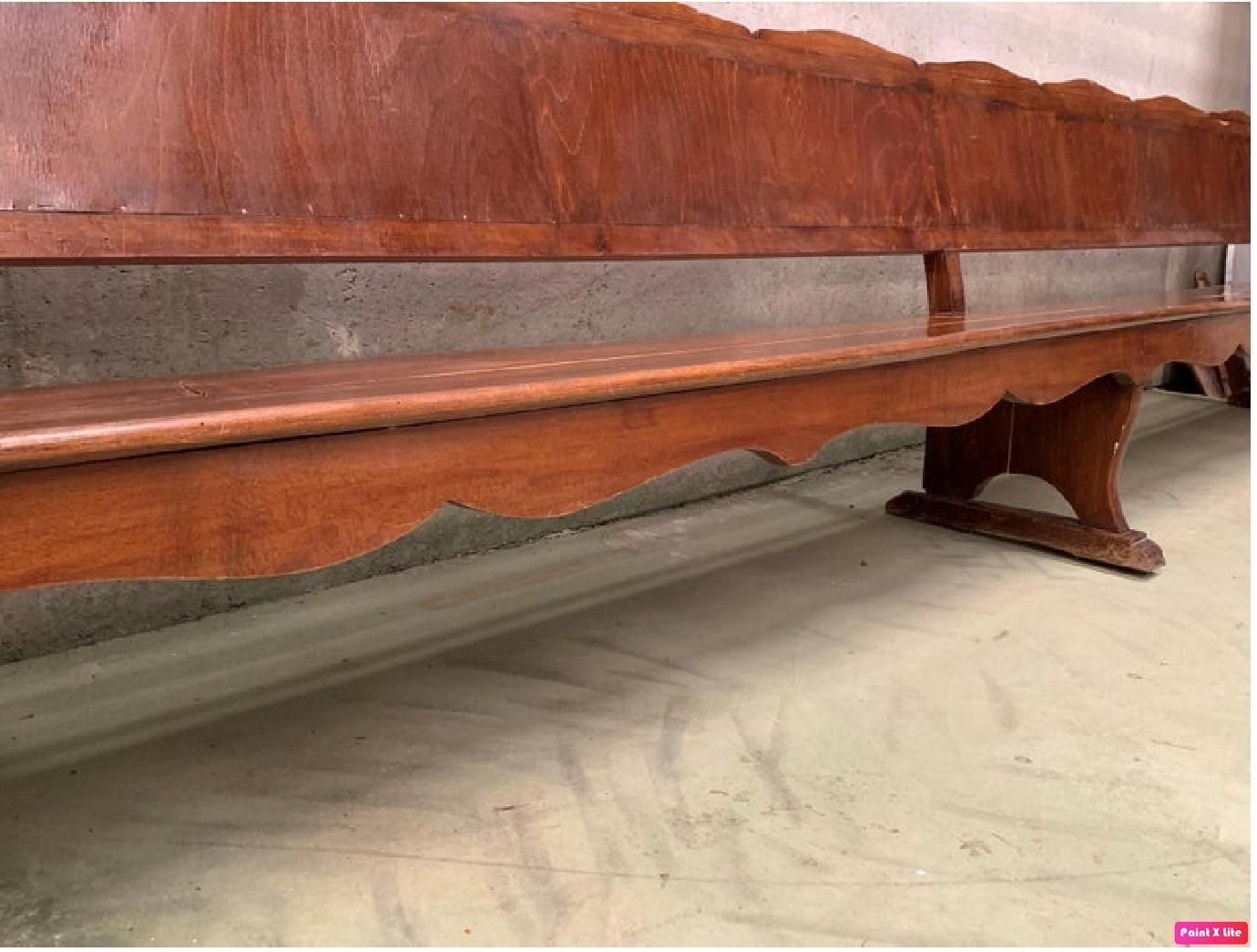 11.5´ 20th Century Monumental Church Walnut Bench Settee photo vinterior
